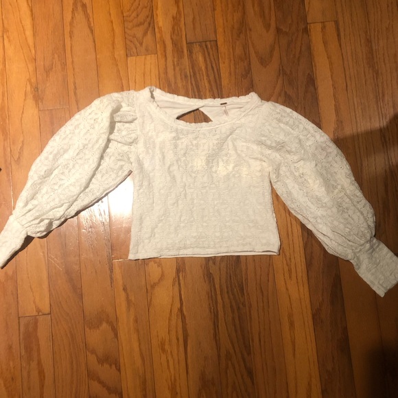 Free People Teatime Top Puff Sleeve Open Back Lace Top Size Small - Picture 4 of 10
